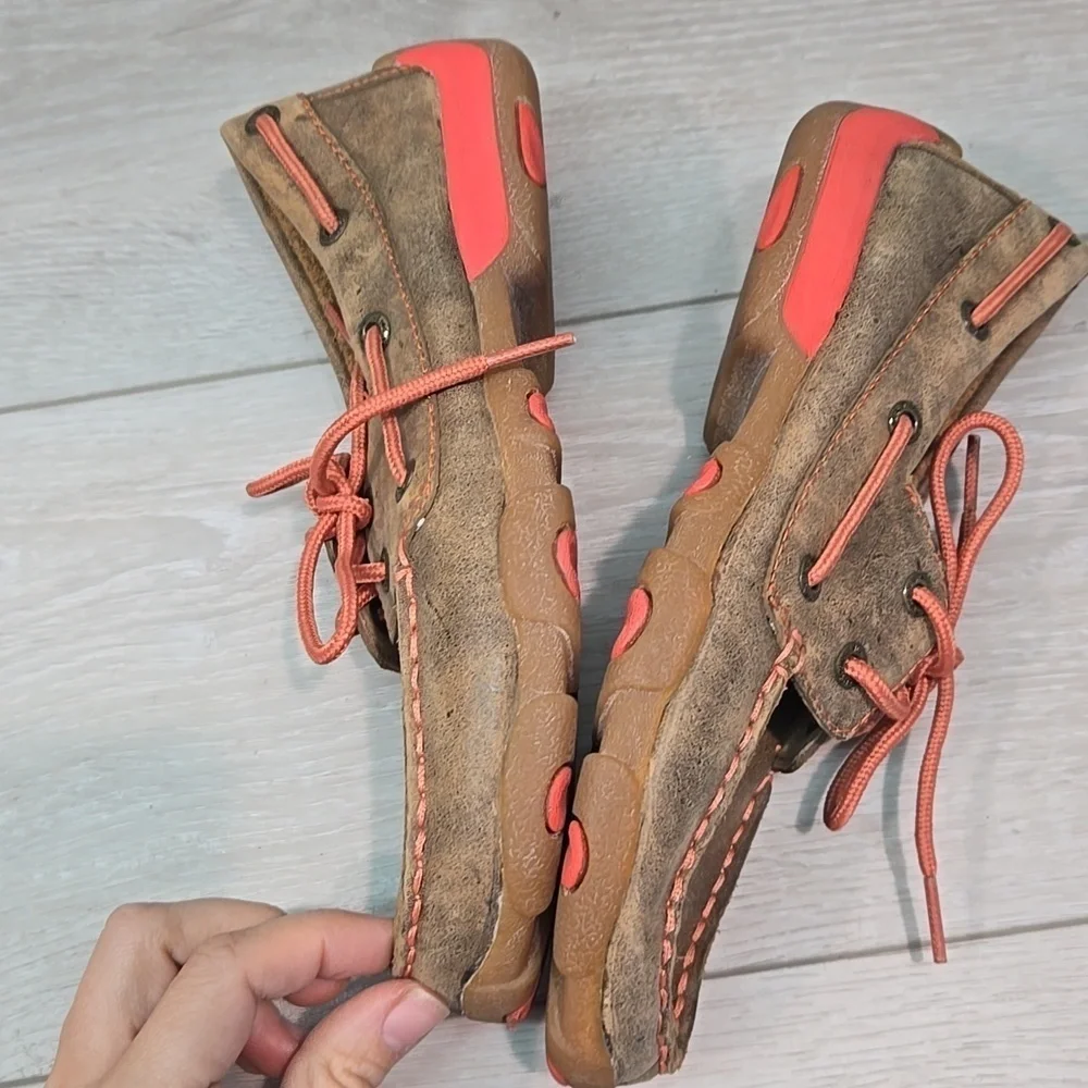 Twisted X Kids Girls SMUYDM09 Brown Leather Boat Moccasin Driving Shoes Sz 3.5M